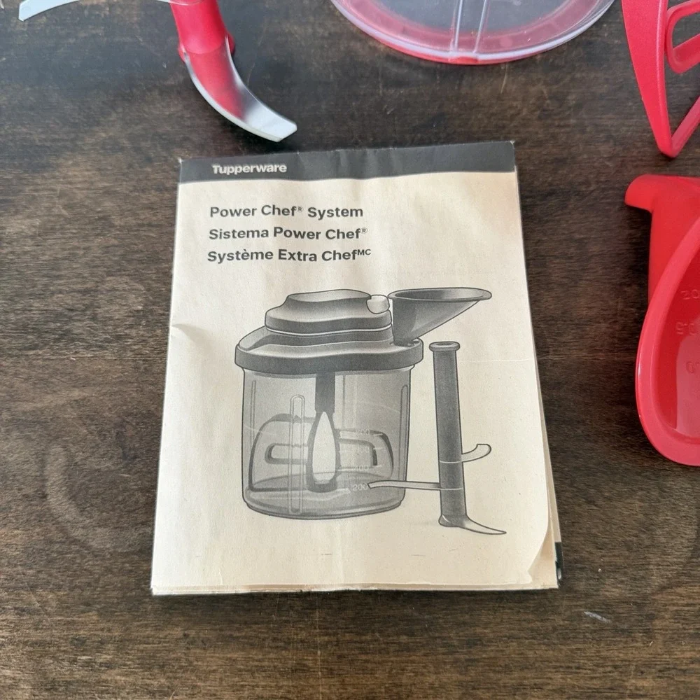 Tupperware Power Chef System Manual Food Processor Mixer Whisk Red Accessories